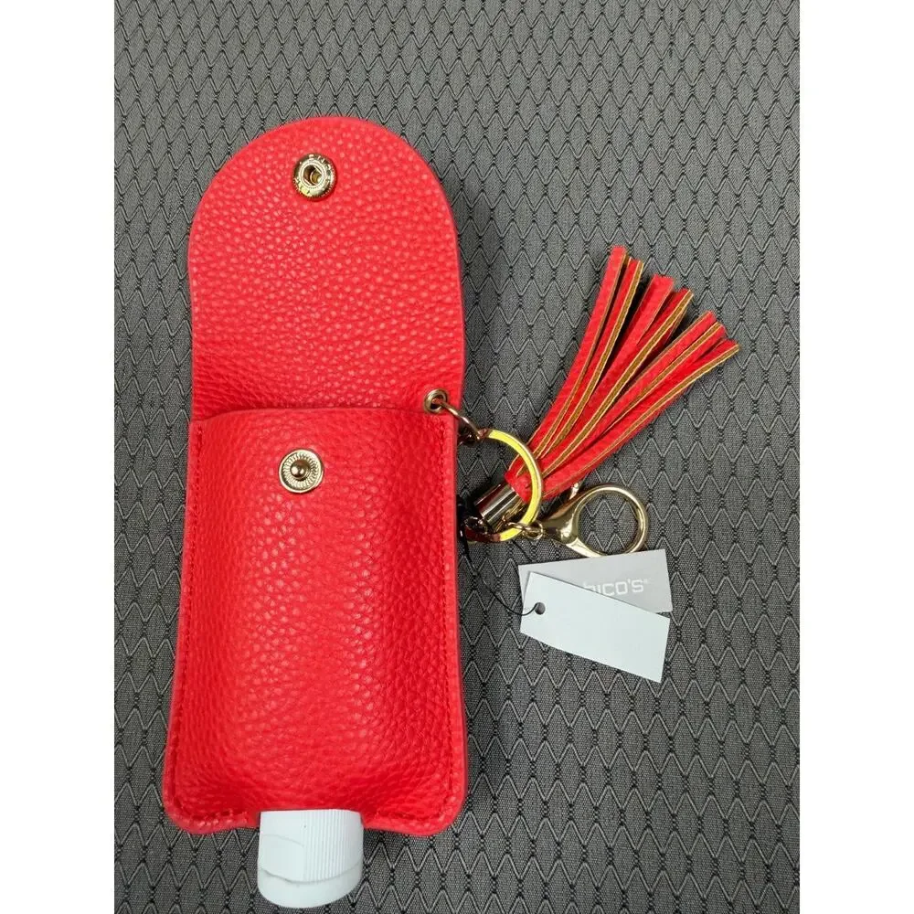 Chico's Lotion/Sanitizer Holder Refillable Red Key Chain with Tassels NEW